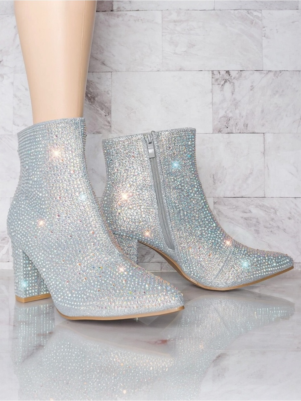 Forever US 7 Rhinestone Bling Embellished Pointed Toe Ankle Booties ICEBERG-12 - Picture 9 of 14